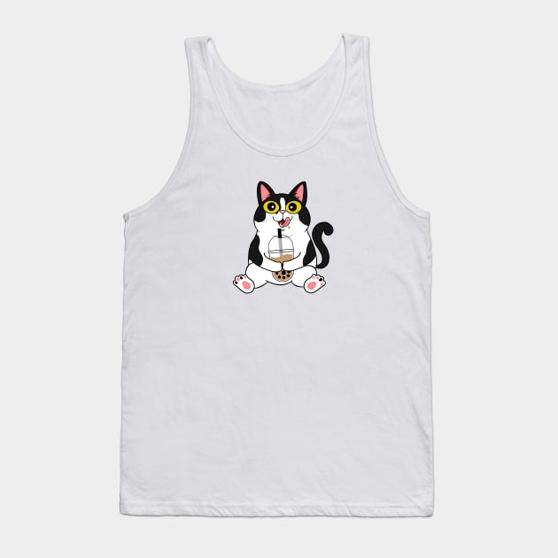 I Love Boba Cat | Tuxedo Cat Tank Top by leBoosh-Designs